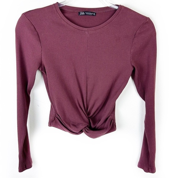 Zara Tops - Zara Ribbed burgundy Long sleeve twist front top size: S